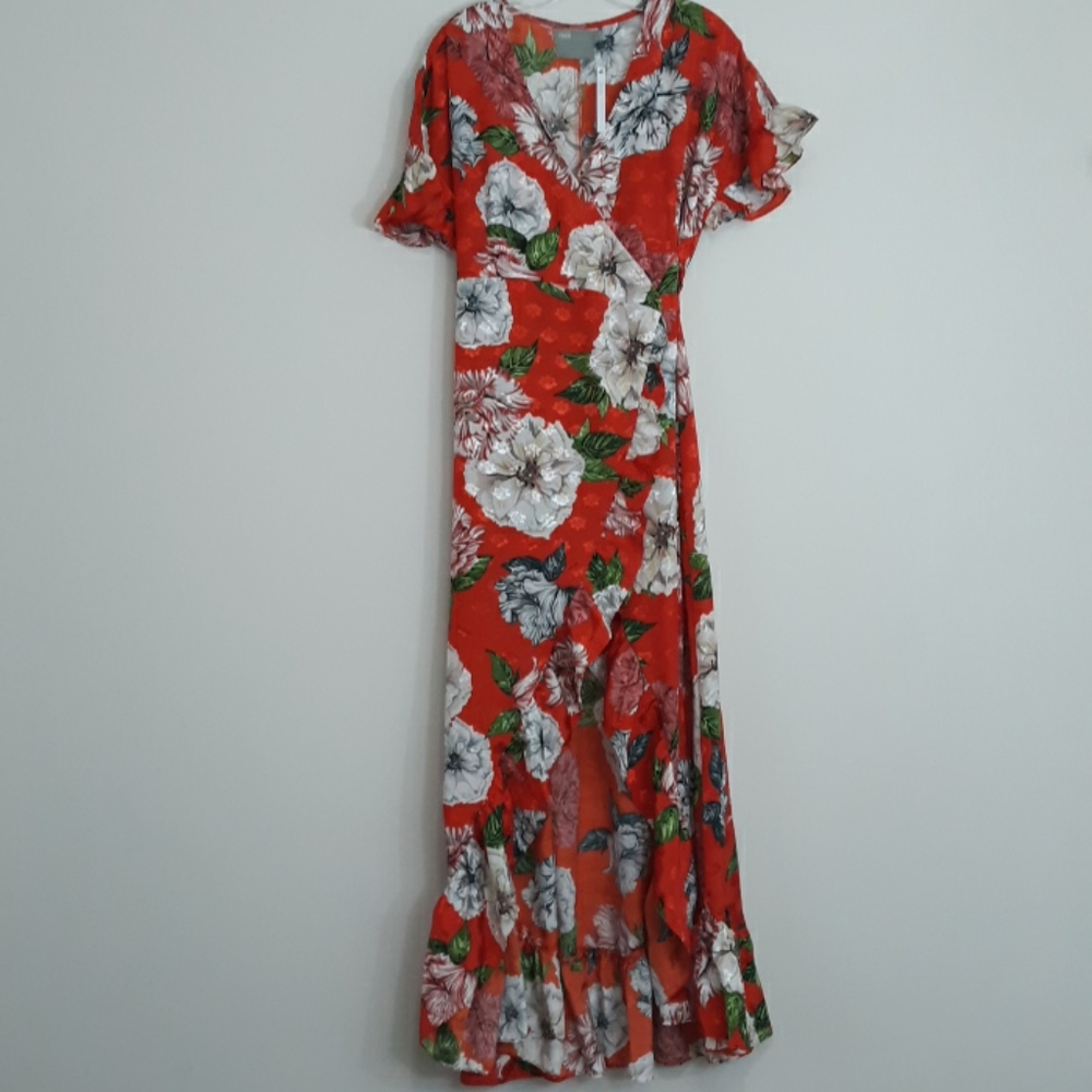 ASOS Maternity Sz 8 Maxi Wrap Ruffle Floral Dress